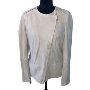 Hugo Boss Women’s Cream‎ Leather Assymetrical Zip Front Moto Jacket Size 10